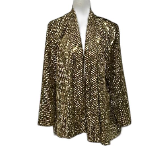 Vintage David Rose Gold Metallic Open Blazer Jacket Made in USA L - Picture 3 of 10